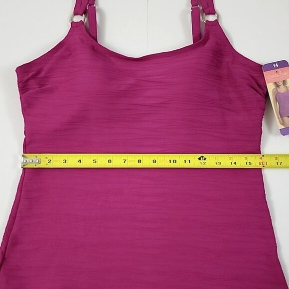 CHRISTINA Women's 2 Piece Tankini Swimsuit Fuschia Black Built-In Bra Size 14 - Picture 6 of 16